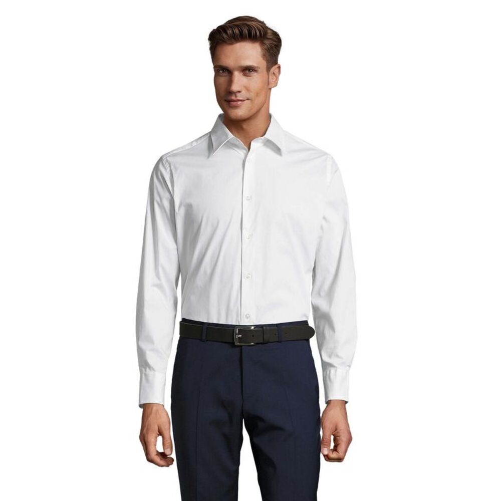 SOLS Mens Brighton Stretch Long-Sleeved Business Shirt / White